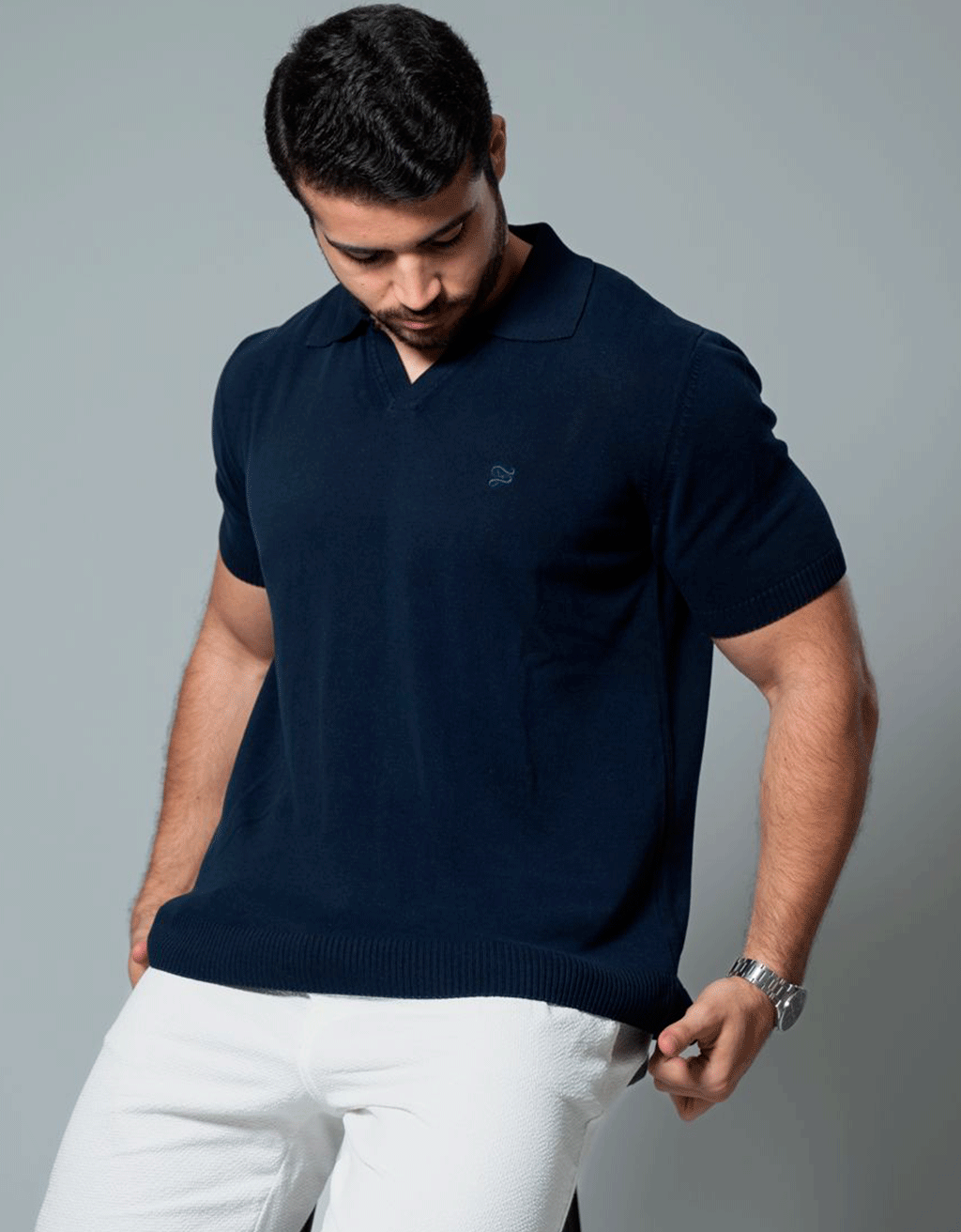 Polo en maille bleu marine – Image 2